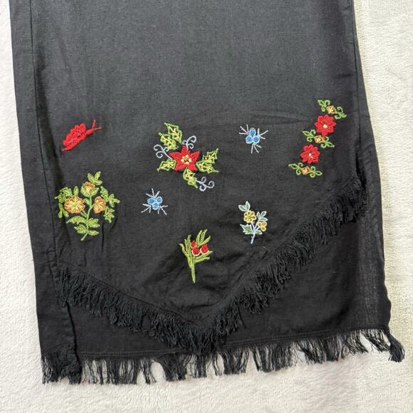 April Cornell Black Wide Leg Pants Women's Medium Embroidered Floral Boho Cotton - Picture 6 of 16